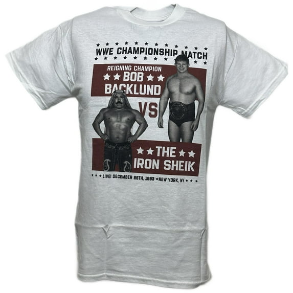 Bob Backlund vs Iron Sheik WWE Championship Mens White T-shirt 4XL