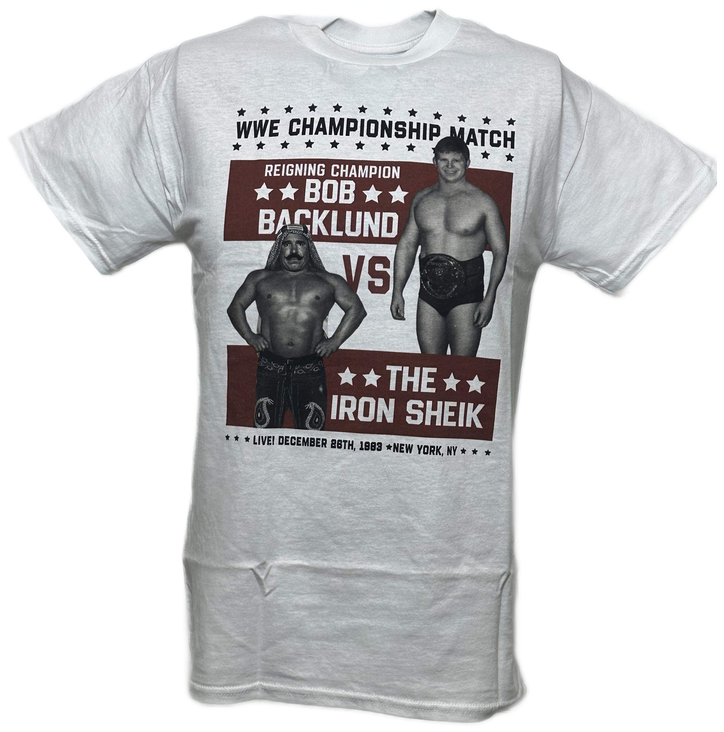 Bob Backlund vs Iron Sheik WWE Championship Mens White Tshirt S
