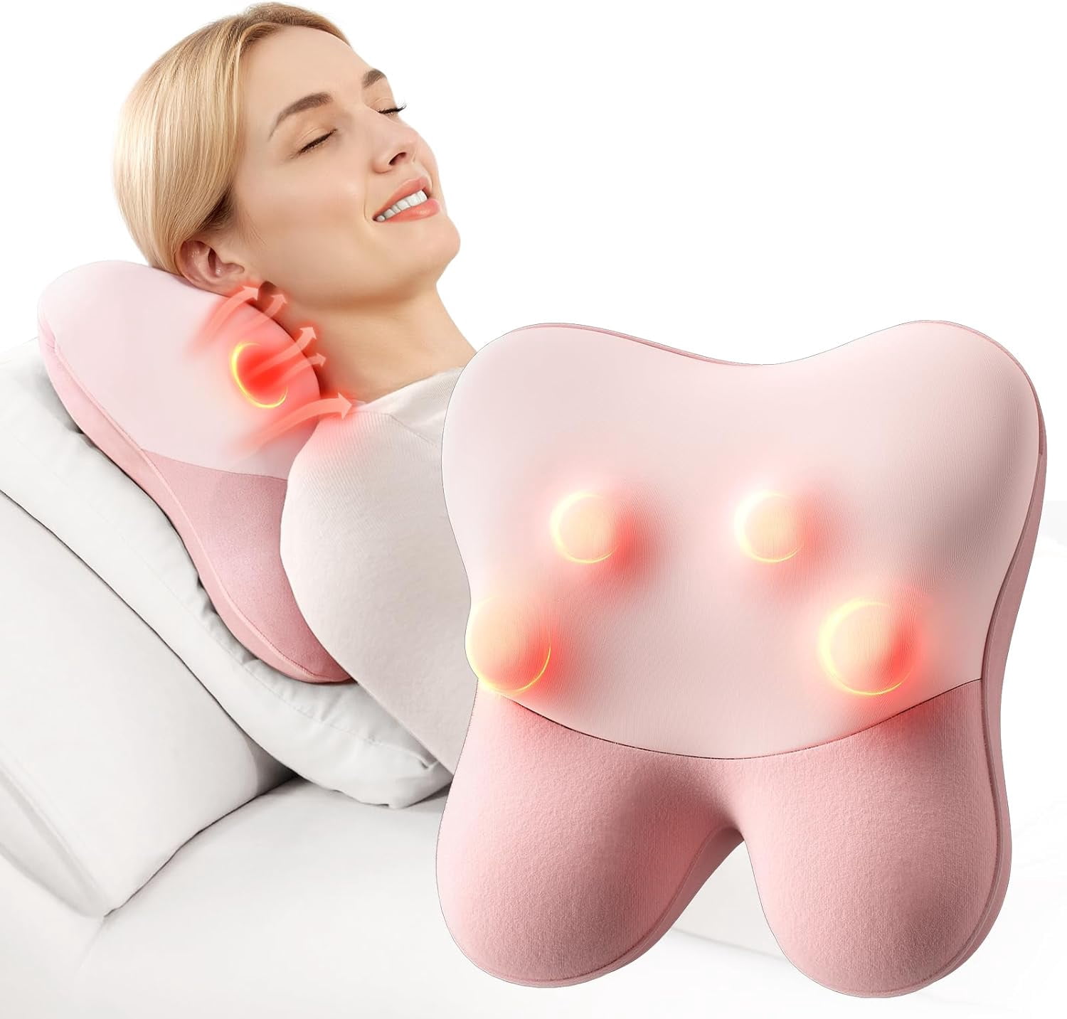 Bob and Brad 3D Shiatsu Kneading EZBack Massager with Heat Therapy, Deep Tissue Neck Massage Pillow for Neck Back Shoulder Pain Relief, FSA Eligible Ideal Gifts, Pink