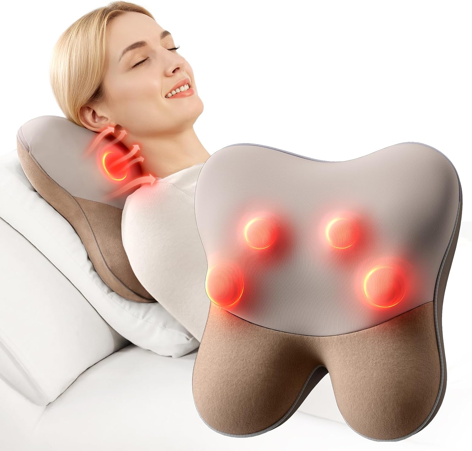 Bob and Brad EZBack Shiatsu 4 Deep-Kneading Massager Soothing Heat Therapy, Deep Tissue 3D Neck Shoulder Massager Pillow for Full Body Use Neck Shoulder Pain Relief, Ideal Gifts