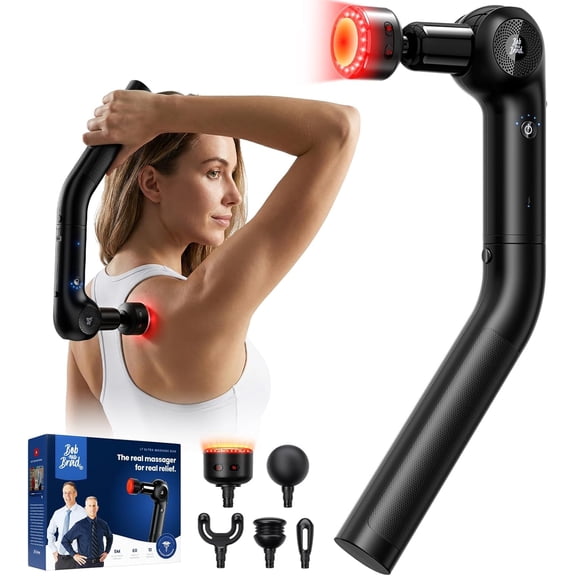Bob and Brad L7 Ultra 2-in-1 Massage Gun with Heat & Red Light Soothing with Extension Handle &Adjustable Angles, Deep Tissue for Back Lumbar Shoulder Gift