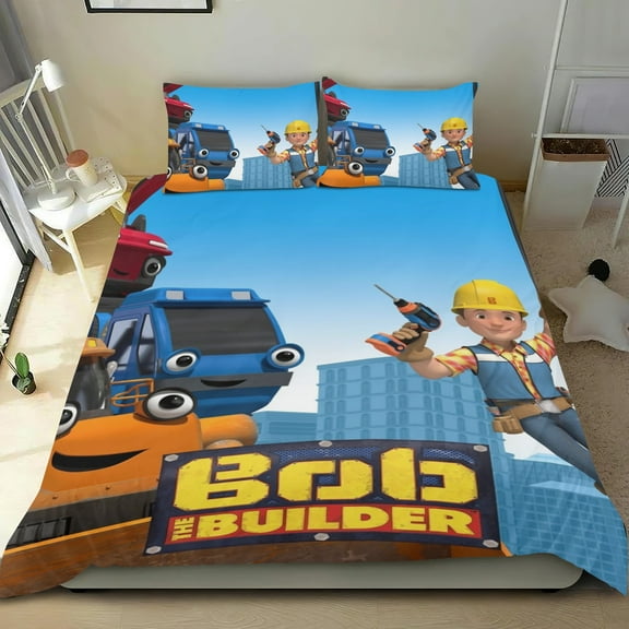 Bob the Builder Themed Bed Sheet Set Three Piece Set 36x75 In ches Comfortable And Skin Friendly Unique Design Creating A Star Studded Night Home Gifts For Family Friends fans