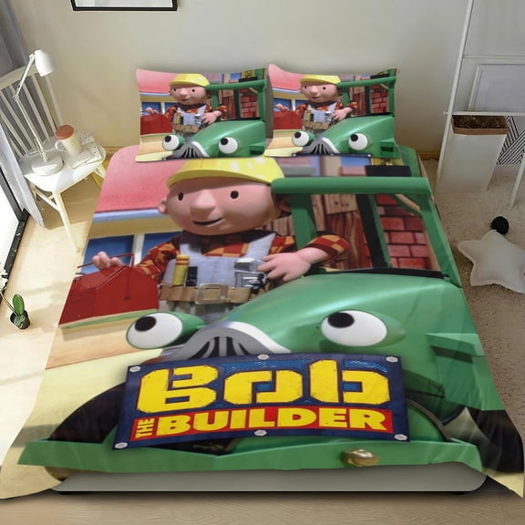 Bob the Builder Themed Bed Sheet Set Three Piece Set 53x79 In ches Comfortable And Skin Friendly Unique Design Creating A Star Studded Night Home Gifts For Family Friends fans