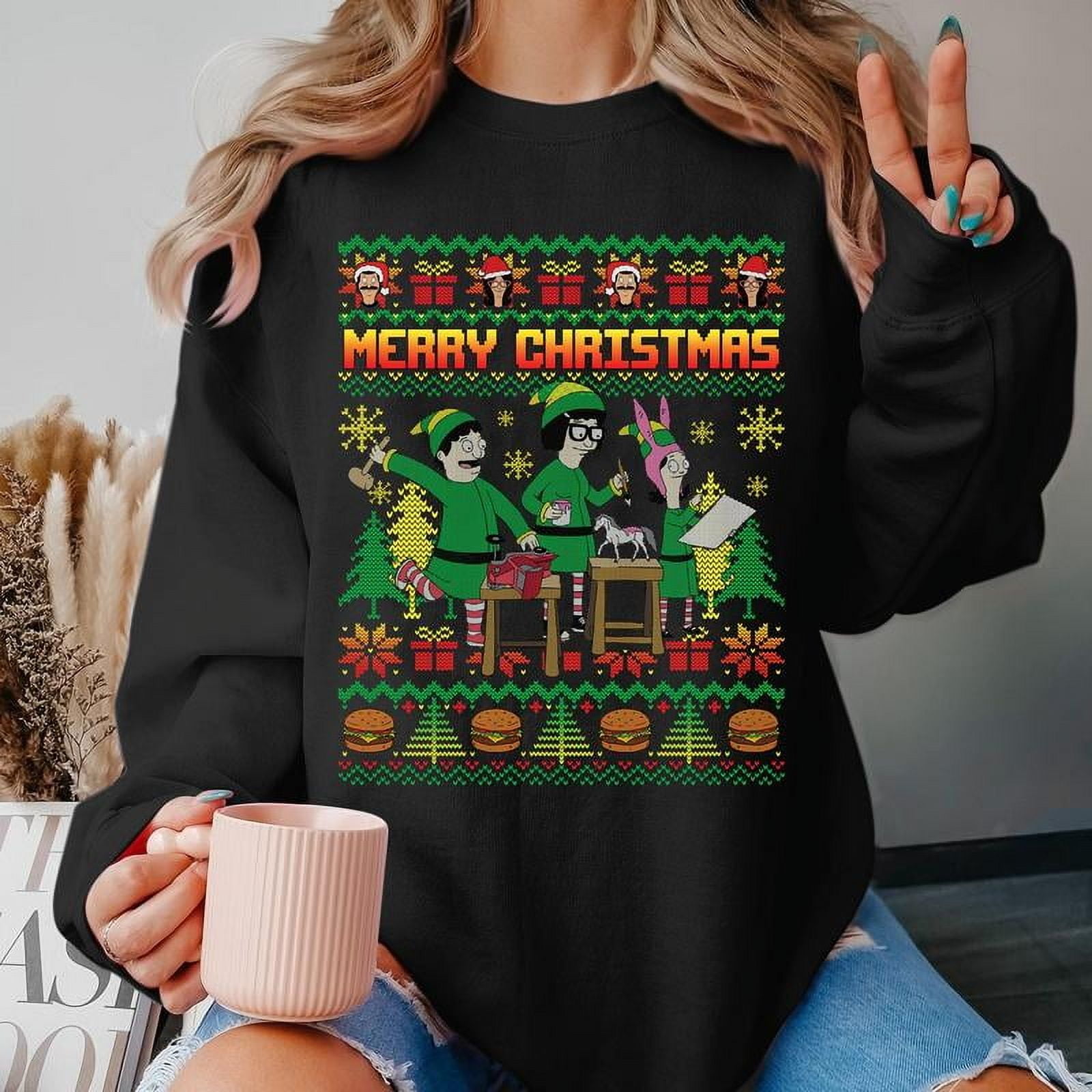 Bob Burgers Elf Ugly Christmas Sweat Burgers Family Elf Sweat Funny