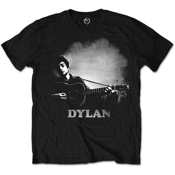 Bob Dylan Men's Guitar & Logo T-shirt Small Black