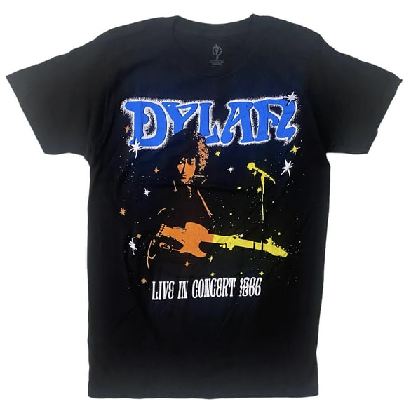 Bob Dylan Men's Officially Licensed Live In Concert 1966 Retro Graphic Tee T-Shirt (Small, Black)