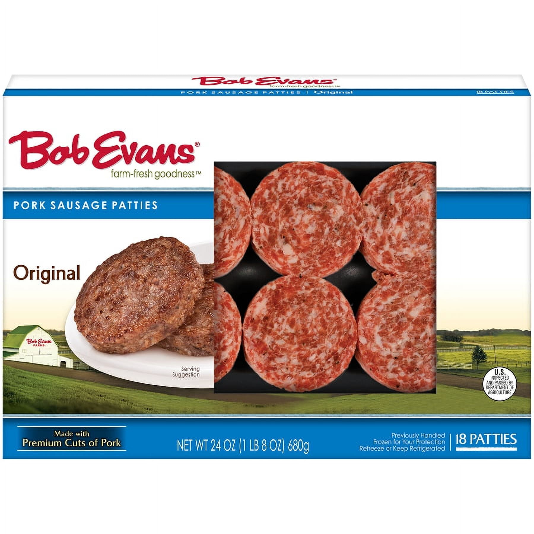 Bob Evans Premium Pork Sausage Patties, 24 oz, 18 Count (Frozen