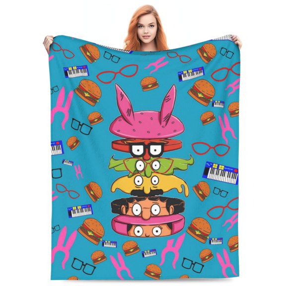 Bob Family's Anime Bur-Ger Blanket Soft Cozy Fleece Throw Blanket All Season Anime Lightweight Cute Blanket Gifts 50"x40"