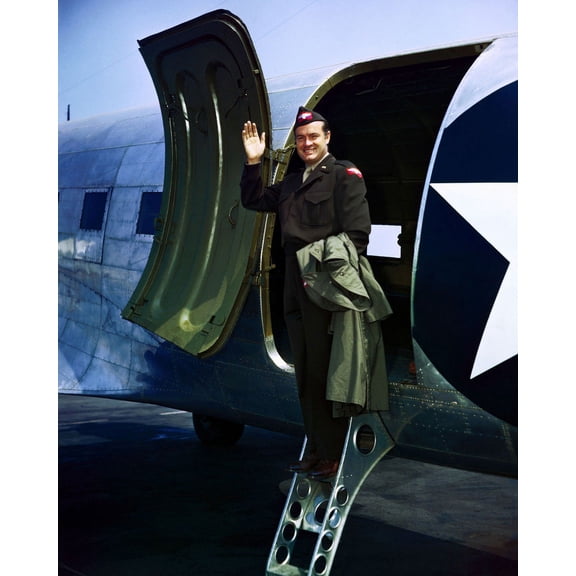 Bob Hope In Us Military Uniform On Plane Waving To Fans 24X36 Classic Hollywood Poster