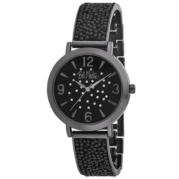 Bob Mackie Black Glitz Dial Iridescent Silver Bangle Watch with Bracelet Set