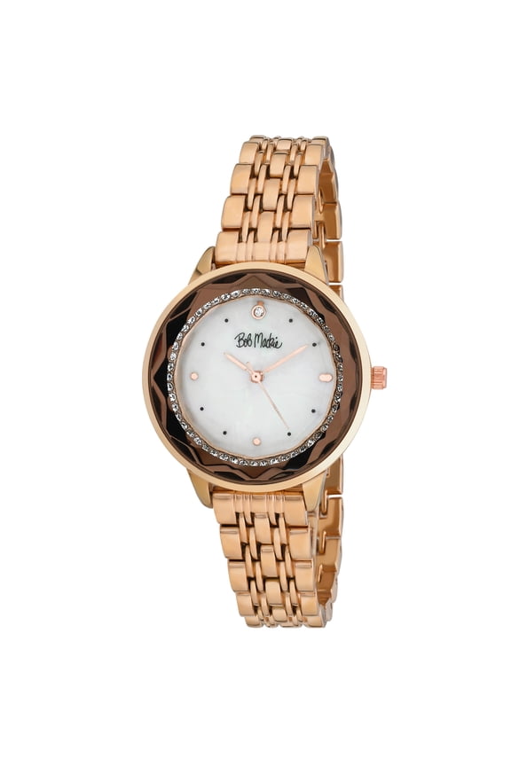Women's 34mm Rose Gold Faceted Bezel Encrusted MOP Dial Watch