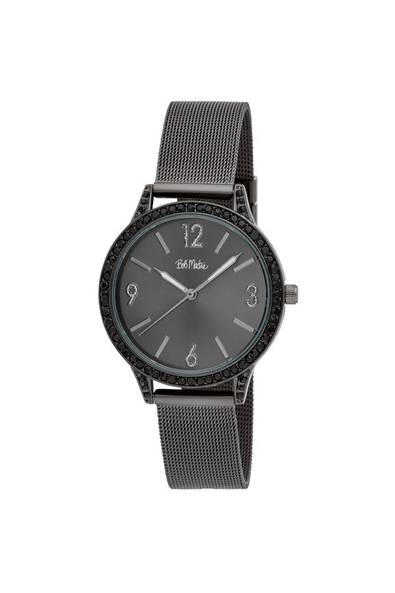 Women's 37mm Black Crystal Bezel Mesh Strap Watch