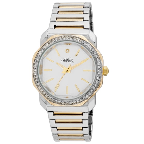 Bob Mackie Women's 40mm Two Tone DIamond Accent Couturier Link Watch Carat Size 1/10
