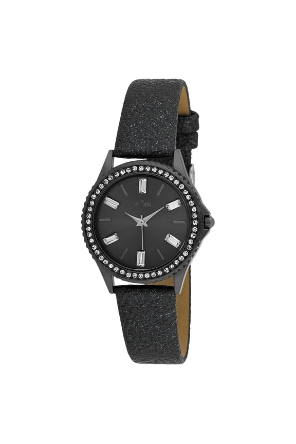 Women's Black Baguette Cut Bezel Strap Watch