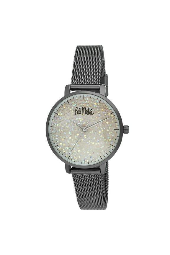 Women's Black Glitter-Dial Mesh Strap Watch