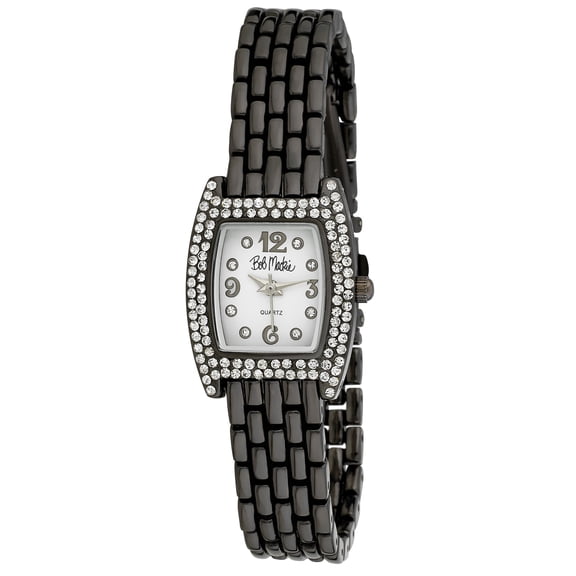 Bob Mackie Women's Black Rhinestone Panther Link Watch