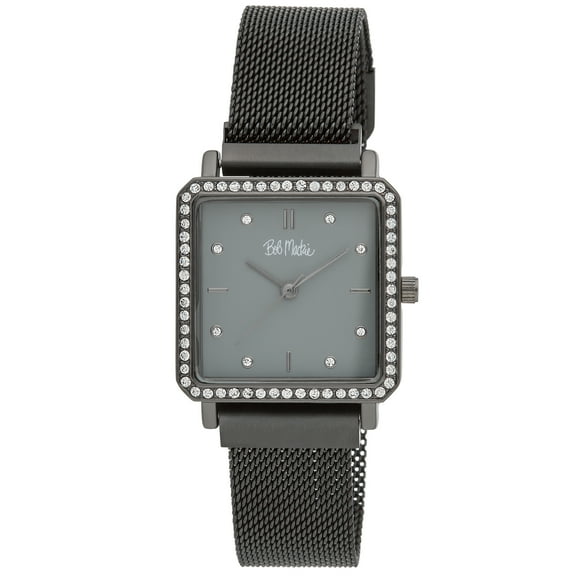 Bob Mackie Women's Glitz Square Case 28mm Black Crystal Bezel Magnet Watch