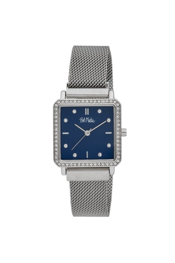 Women's Glitz Square Case 28mm Silver Crystal Bezel Magnet Watch