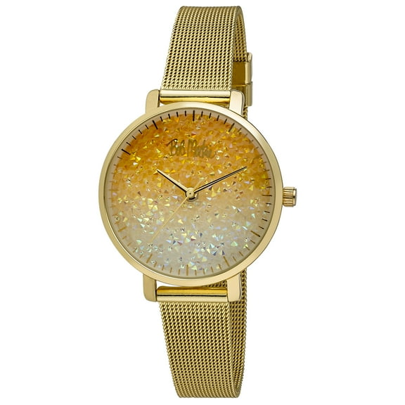 Bob Mackie Women's Gold Glitter-Dial Mesh Strap Watch
