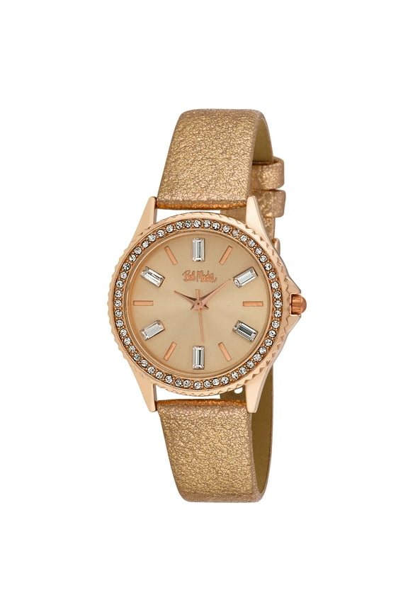 Women's Rose Gold Baguette Cut Bezel Strap Watch