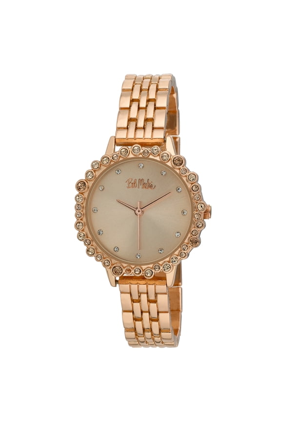 Women's Rose Gold Crystal Bezel Link Watch