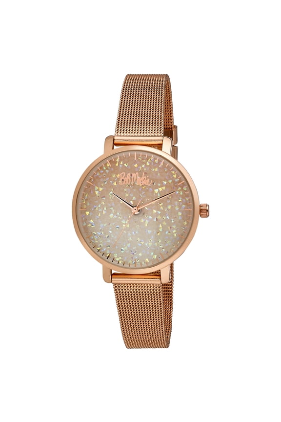 Women's Rose Gold Glitter-Dial Mesh Strap Watch