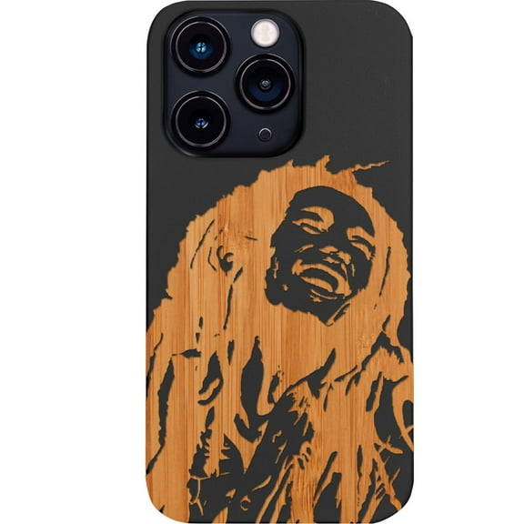 Bob Marley 1 - Engraved Wooden Phone Case for iPhone 14 Pro, Color: Black