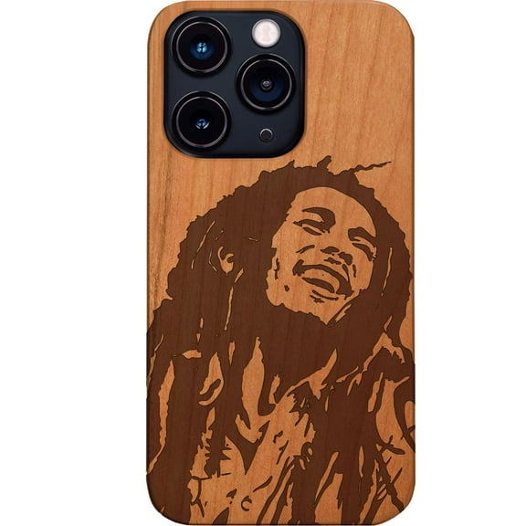 Bob Marley 1 - Engraved Wooden Phone Case for iPhone 14 Pro, Color: Cherry