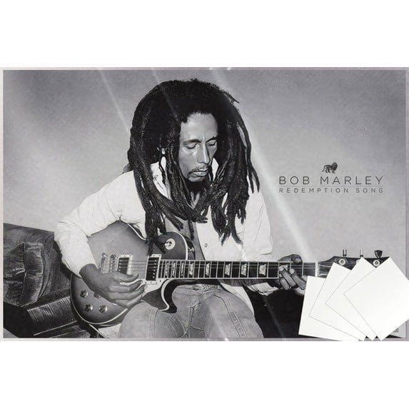 Bob Marley - B&W Music Poster (Playing Guitar - Redemption Song) (Size: 36" x 24") (Laminated Poster & Poster Strips)