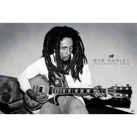 Bob Marley - B&W Music Poster (Playing Guitar - Redemption Song) UNFRAMED PAPER POSTER, Home Decor