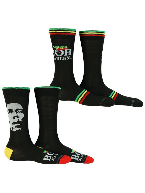 Bob Marley Crew Socks Men's Portrait Logo Graphic Design 2-Pack Shoe Size 7-12