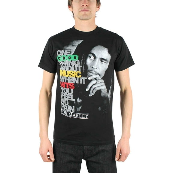 Bob Marley Men's Good Music Hits Lyric T-Shirt Black Medium