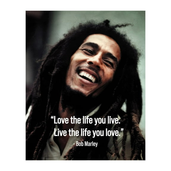 "Bob Marley Inspirational Quotes Wall Art - "Love The Life"- Unframed Vintage Silhouette Print, Motivational Decor for Desk, Home, Office, Great Gift