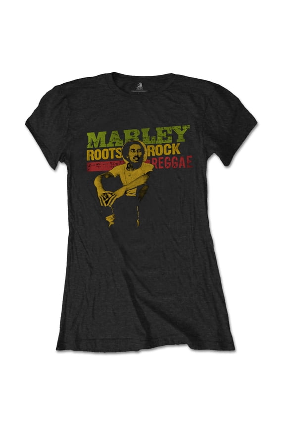 Bob Marley Ladies T-Shirt: Roots, Rock, Reggae (X-Large)