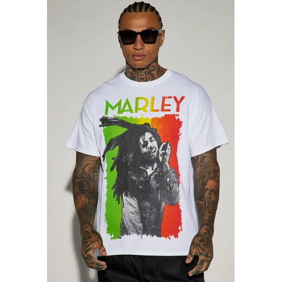 Bob Marley Men's T-Shirt Buffalo Soldier Short Sleeve Tee Authentic Merch (Small, White)