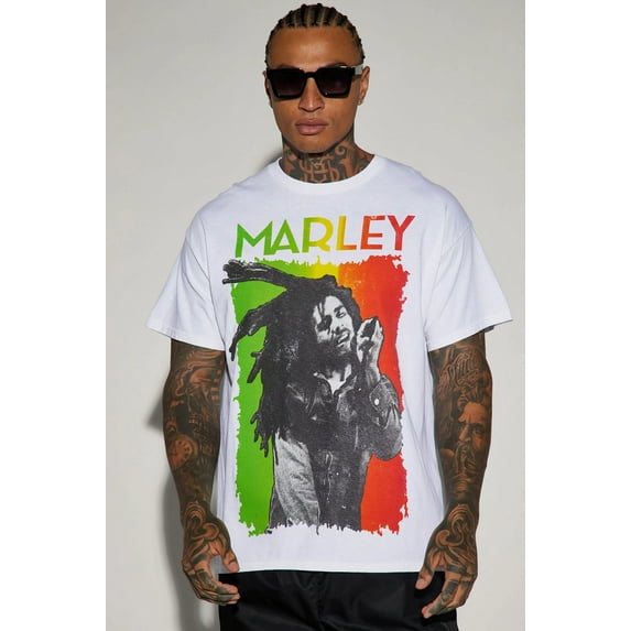 Bob Marley Men's T-Shirt Buffalo Soldier Short Sleeve Tee Authentic Merch (Small, White)