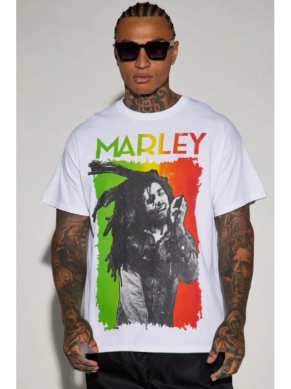 Bob Marley Men's T-Shirt Buffalo Soldier Short Sleeve Tee Authentic Merch (Small, White)