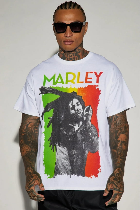 Bob Marley Men's T-Shirt Buffalo Soldier Short Sleeve Tee Authentic Merch (Small, White)