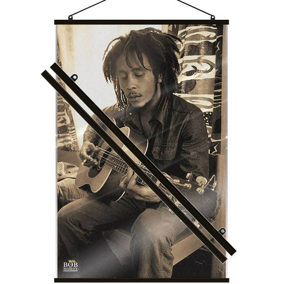 Bob Marley - Music Poster (Playing Guitar - The Early Years - Sepia) (Size: 24" x 36") (Laminated Poster & Black Hanger)