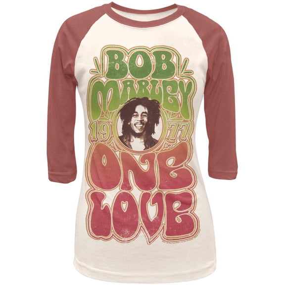 Bob Marley - One Love Juniors Clay Red Raglan - Small