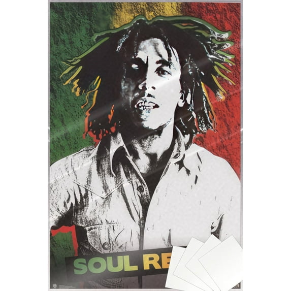 Bob Marley - Pop-Art Music Poster (Soul Rebel - Jamaican Flag) (Size: 24" x 36") (Laminated Poster & Poster Strips)