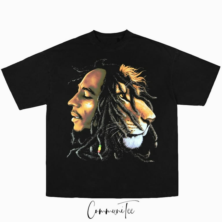 SHIREFIL Bob Marley Rasta Lion Jamaica Rap Tee Big Face Head Vintage 90's Style Graphic Hip Hop T-Shirt, Adult Unisex, Size: XL, Gray