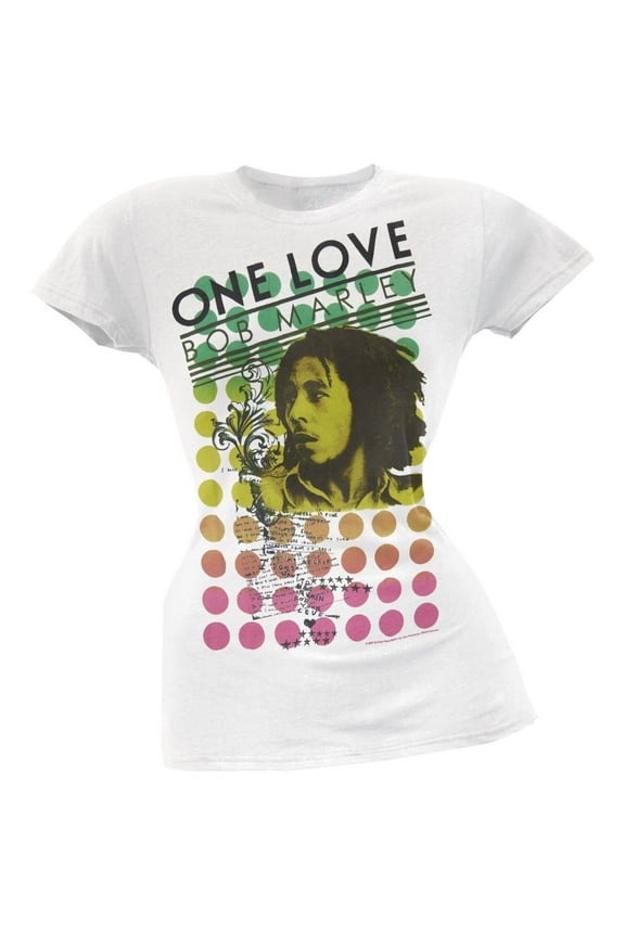 Women's Juniors One Love Lyrics White Short Sleeve T Shirt