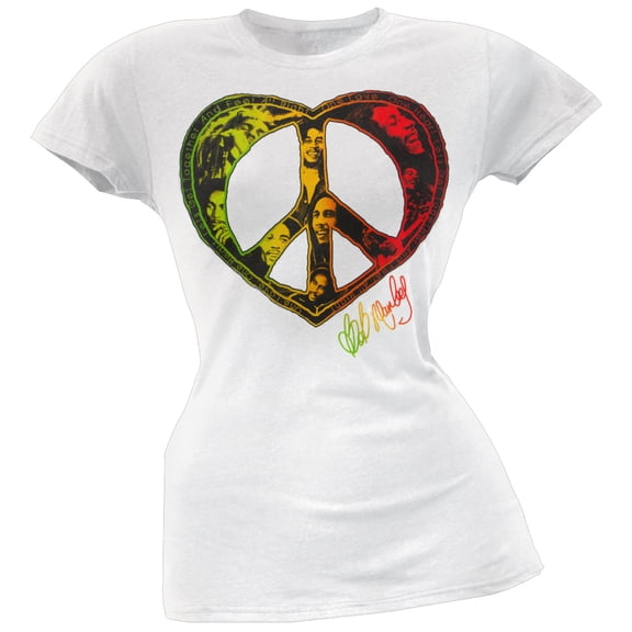 Bob Marley Women's Juniors One Love Peace Heart Soft Short Sleeve T Shirt