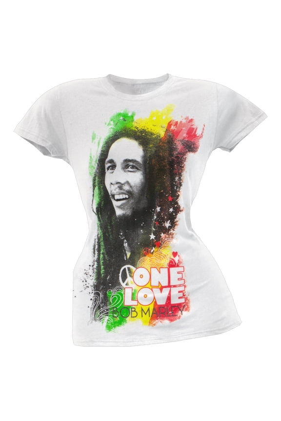Women's Juniors One Love Rasta Portrait Short Sleeve T Shirt