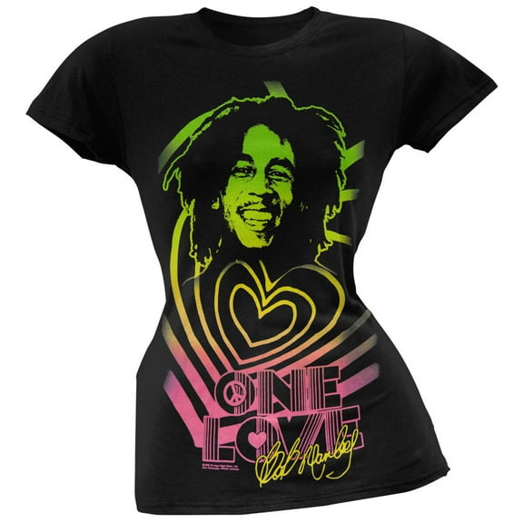 Bob Marley Women's Juniors One Love Ripple Hearts Short Sleeve T Shirt