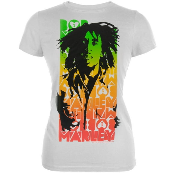 Bob Marley Women's Juniors Rasta Portrait Blocked Name Short Sleeve T Shirt