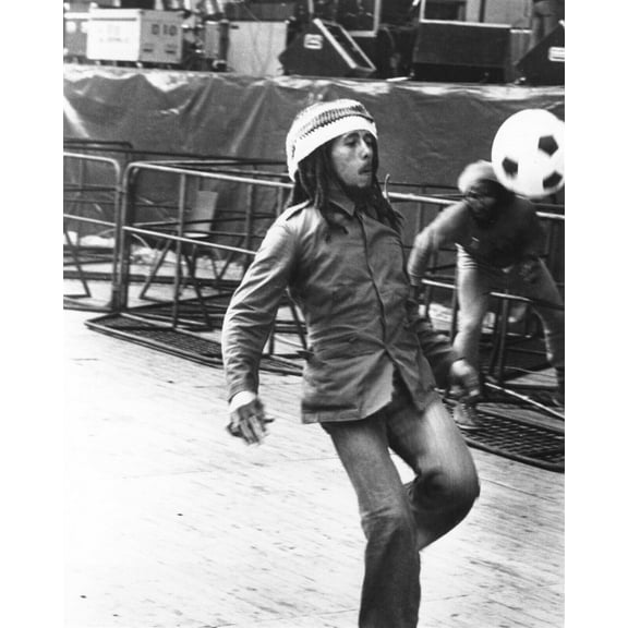 Bob Marley does some footbal between concert set-up 24x36 inch poster