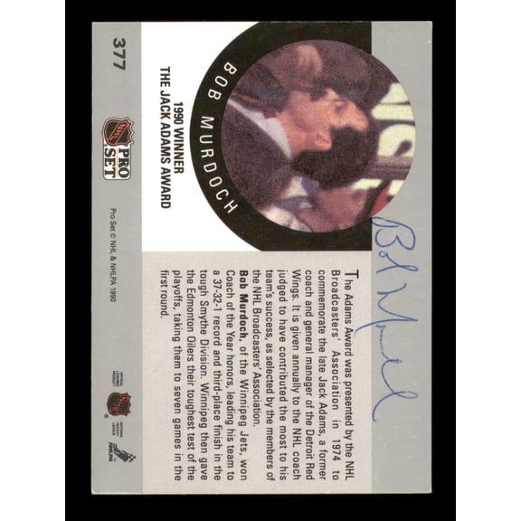 Bob Murdoch Autographed 1990-91 Pro Set Card #377 Winnipeg Jets (Signed on Back) SKU #248136