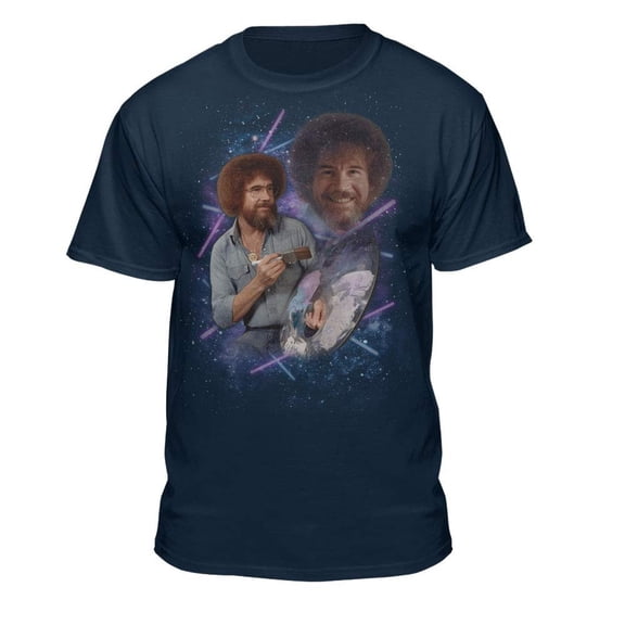 Bob Ross 80s Photo Official Licensed Athletic Fit T-Shirt (Small, Navy)
